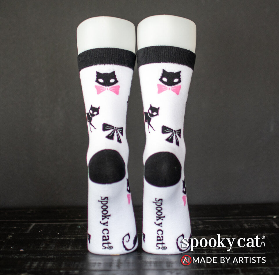 Cute gothic Black Cat Love Socks by Spooky Cat Press styled for Halloween-forever and Valloween gifting