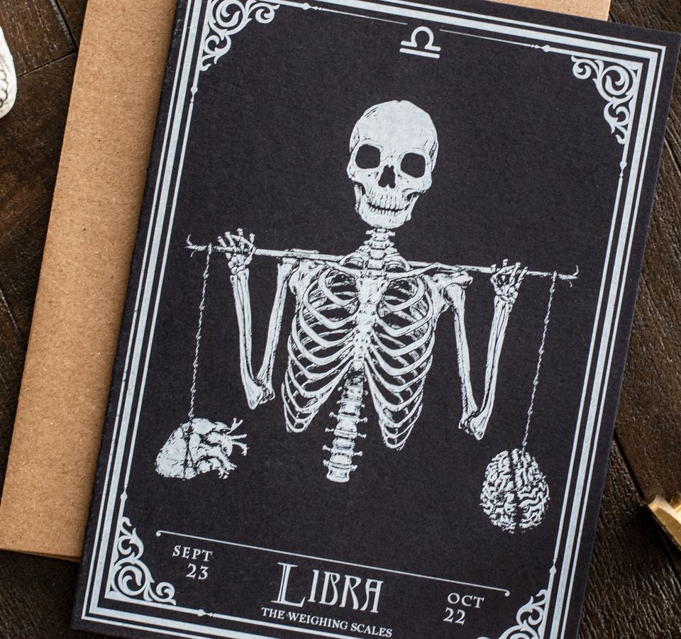 Libra Skull Horoscope Zodiac Birthday Card