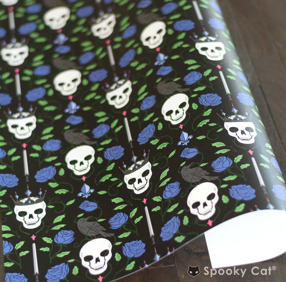 Blue Roses & Skull Gift Wrap