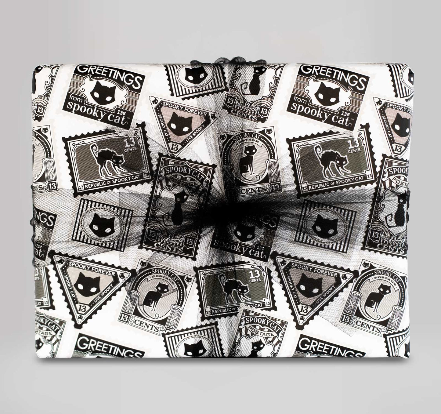 Wrapping Paper - Beautiful wrapped gift with Black Cat Vintage Stamps Paper