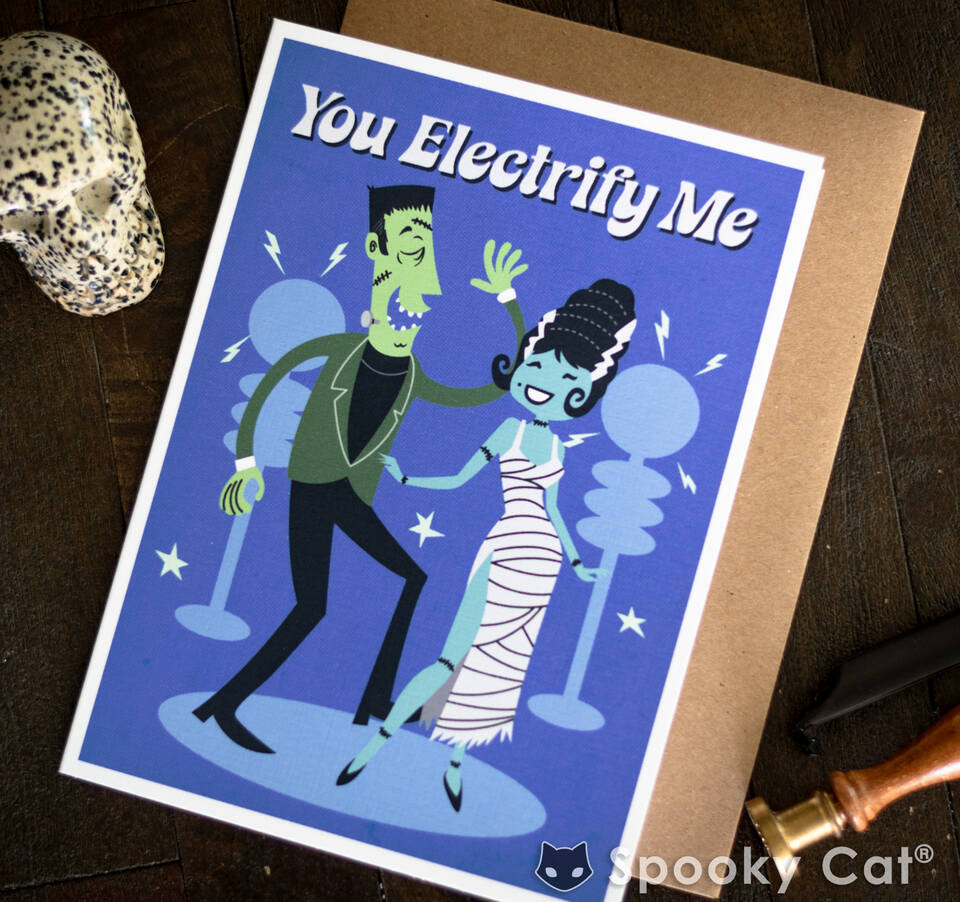 Bride & frankenstein's monster horror anniversary or Valentine's Day card