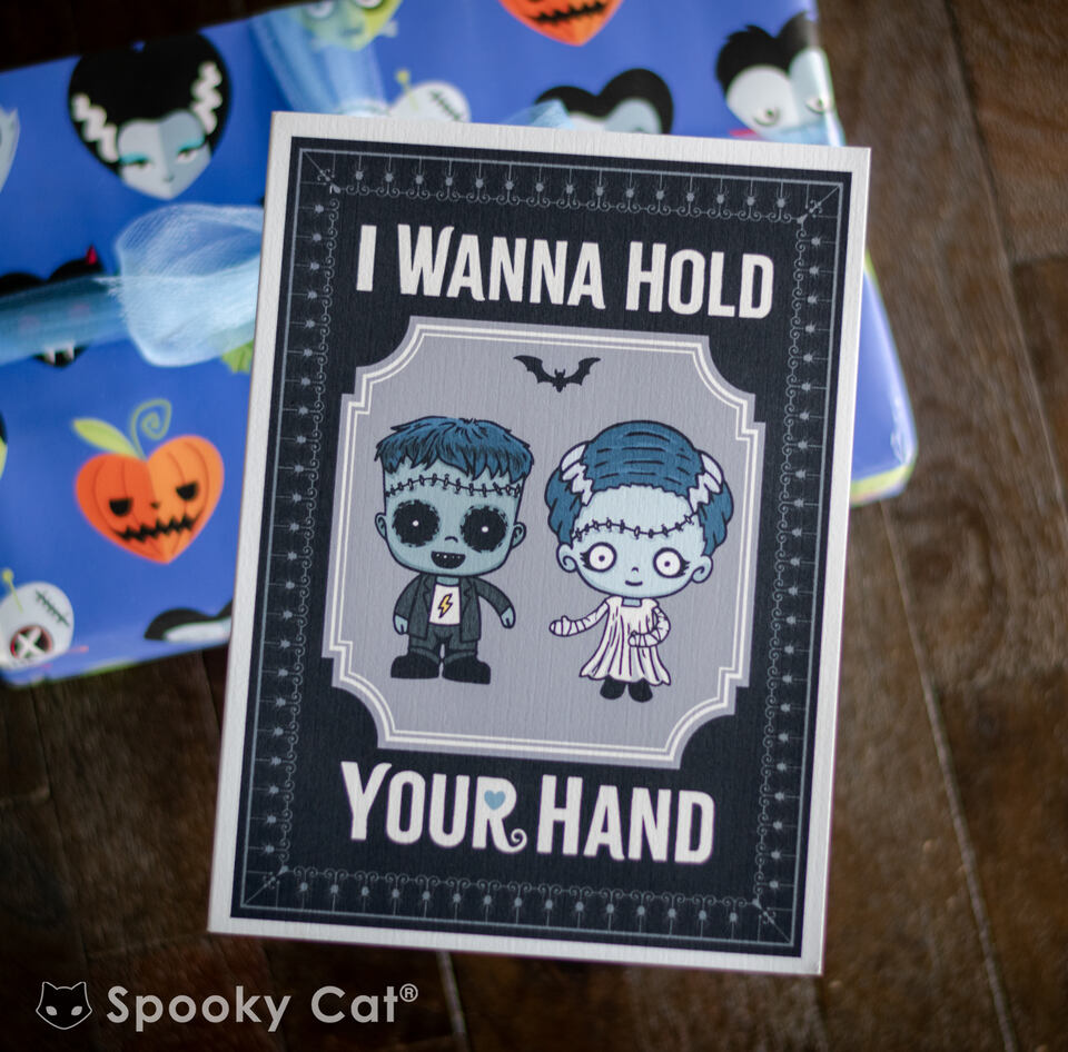 Cute gothic frankenstein's monster and bride romantic valentine's card