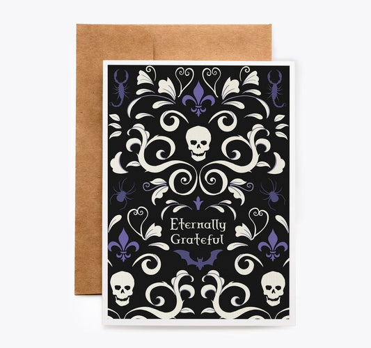 Eternally grateful Gothic Skull Damask Greeting Card