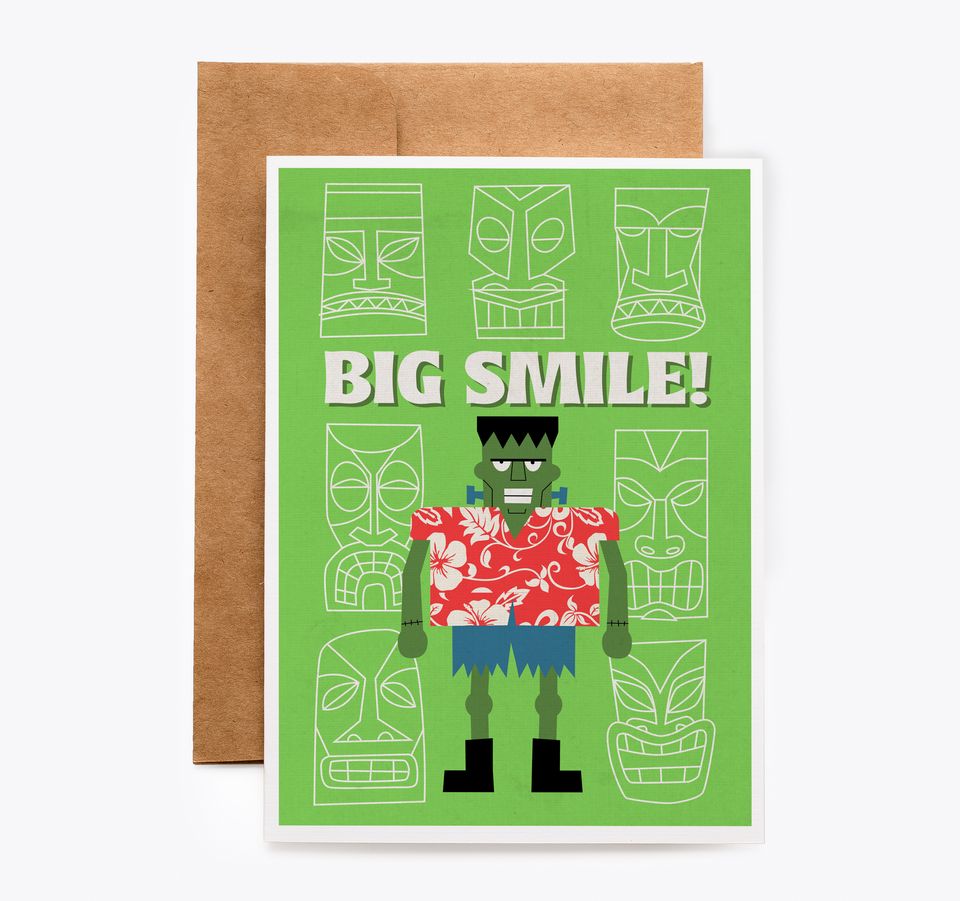 Tiki Totem Frankenstein Smile Birthday Card