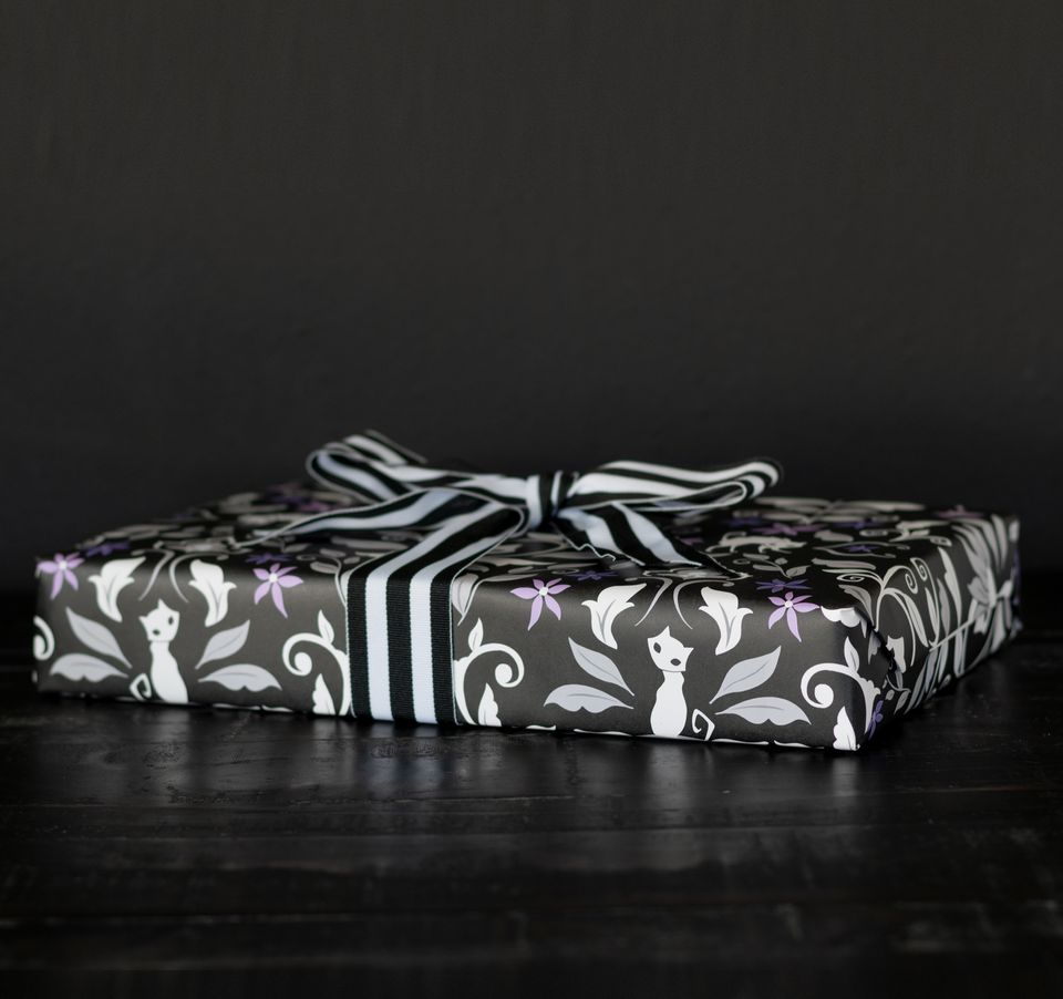 Ghost Cat Damask Gift Wrap (1 Sheet)