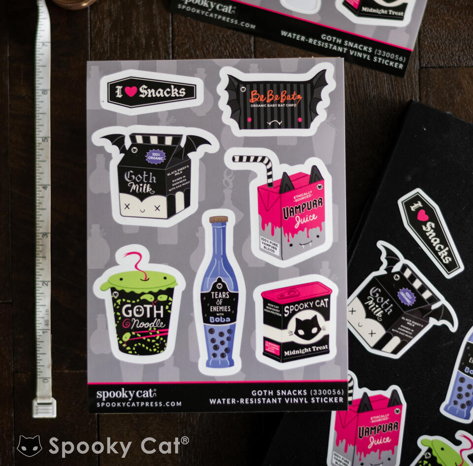 Goth Snacks Vinyl Sticker Sheet, Goth Milk, Vampurr Juide, Tears of Enemies