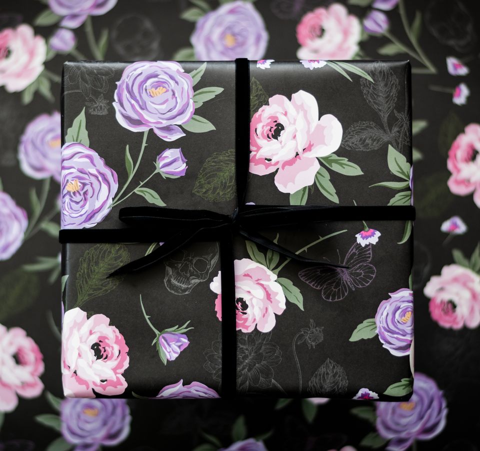 Gothic Floral & Skull with Black Dahlias and RosesGift Wrap
