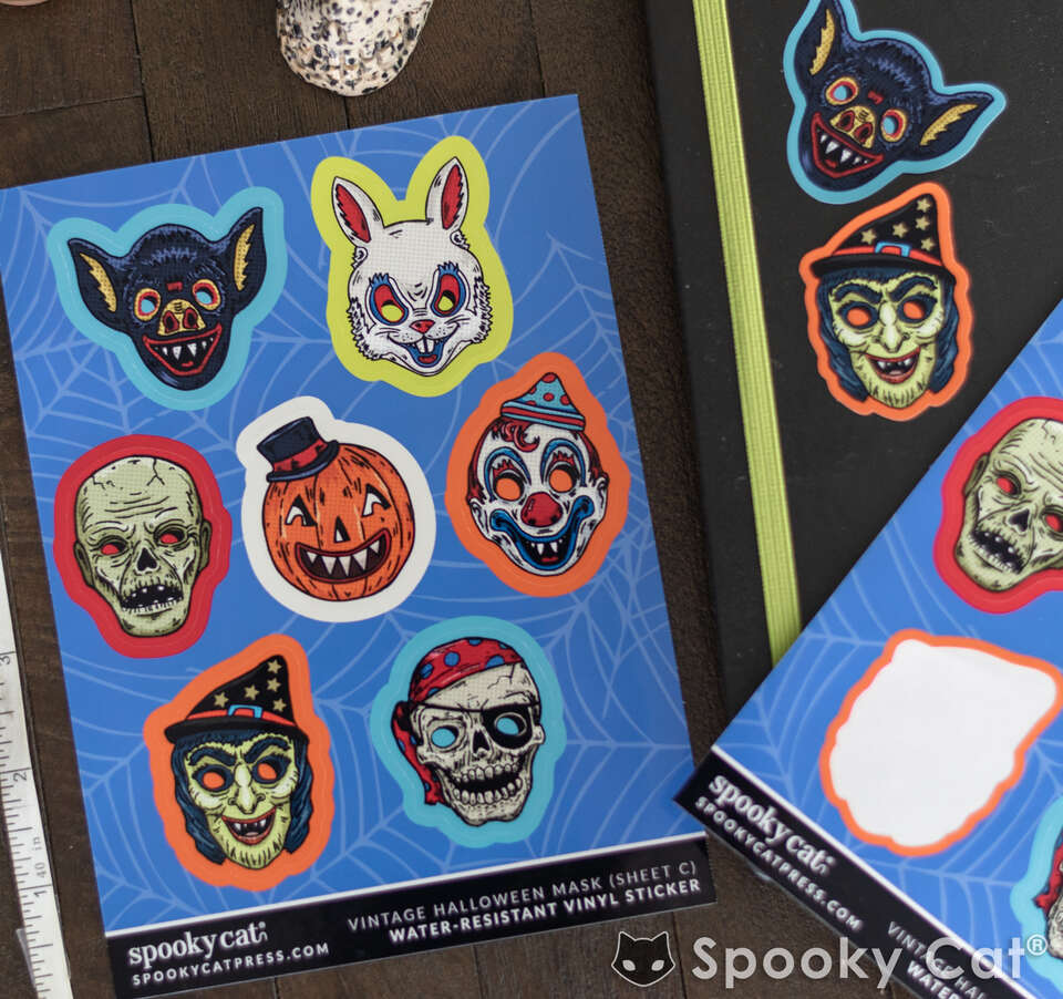 Vintage Halloween Mask Decorative Vinyl Sticker