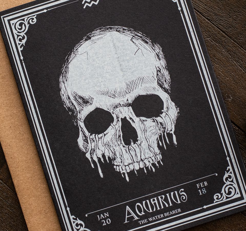 Aquarius Skull Horoscope Zodiac Birthday Card