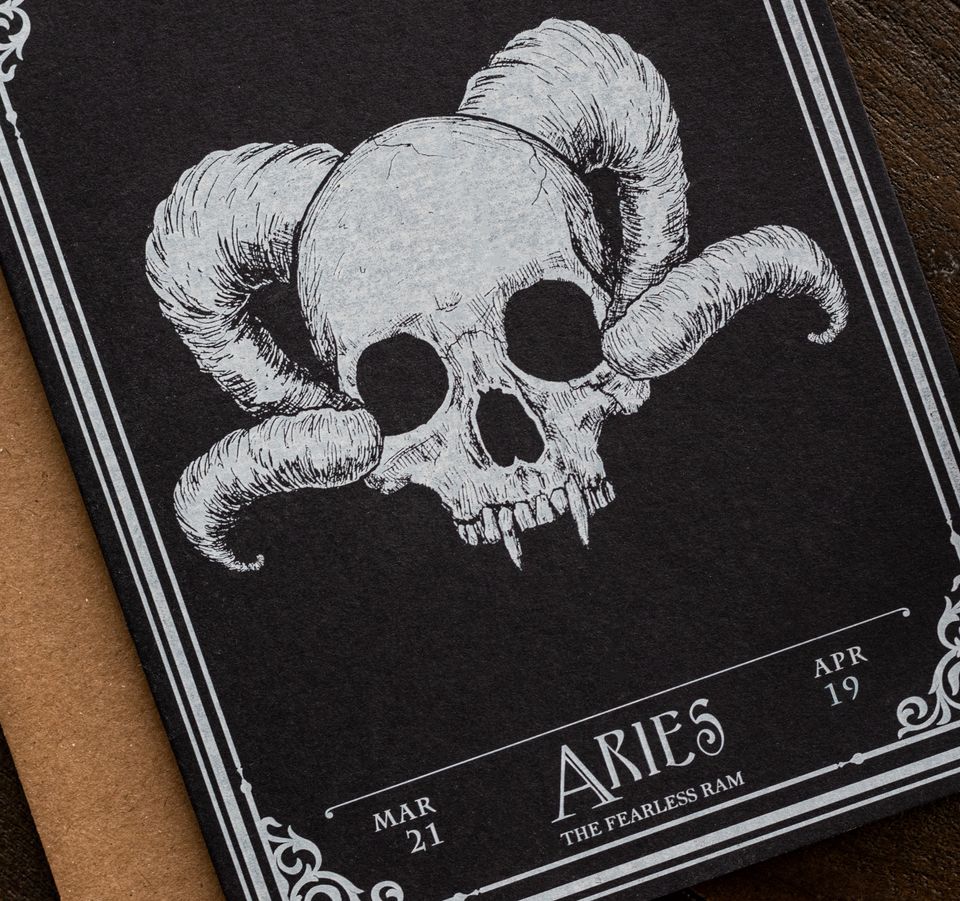 Aries Skull Horoscope Zodiac Birthday Card