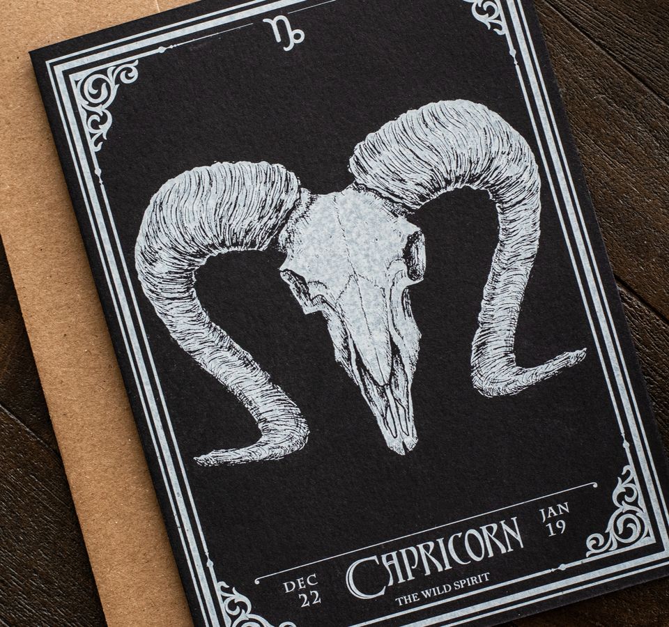 Capricorn Skull Horoscope Zodiac Birthday Card