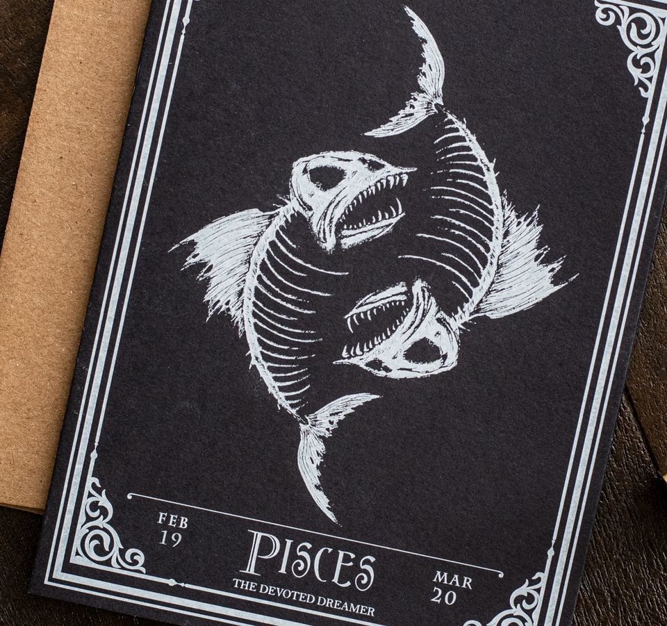 Picses Skull Horoscope Zodiac Birthday Card