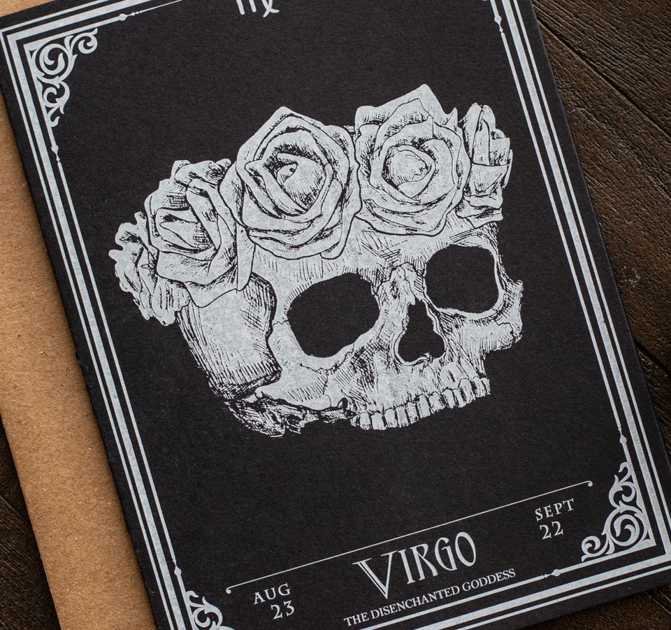 Virgo Skull Horoscope Zodiac Birthday Card