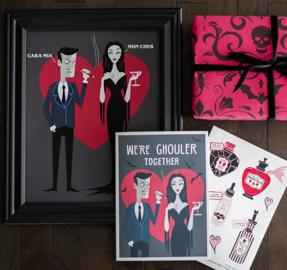 Morticia and Gomez Addams Valentines Romantic Homage Art Print