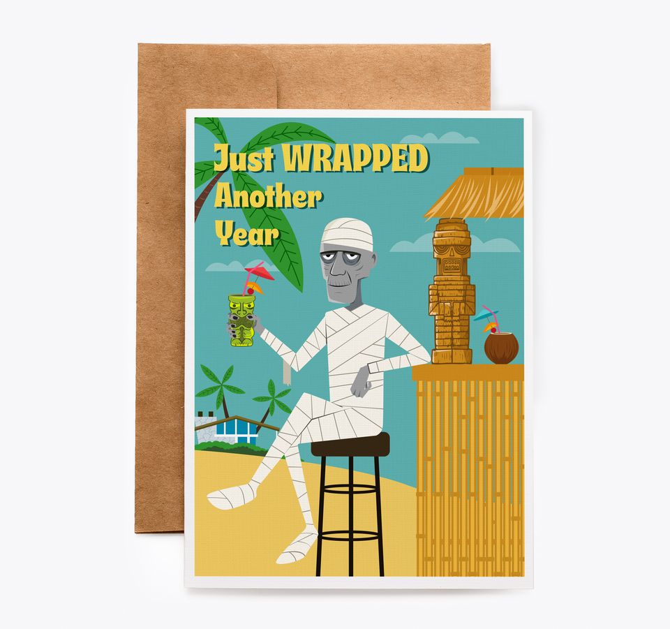 Tiki Bar Mummy Under Wraps Birthday Card