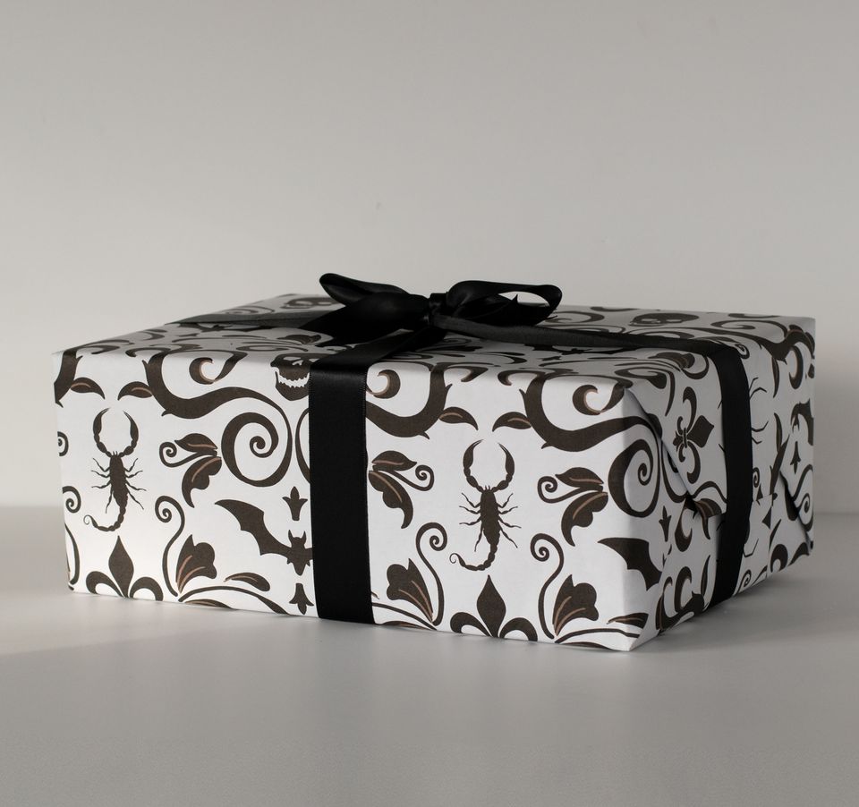 Gothic Skull Damask Romantic Elegant Gift Wrap