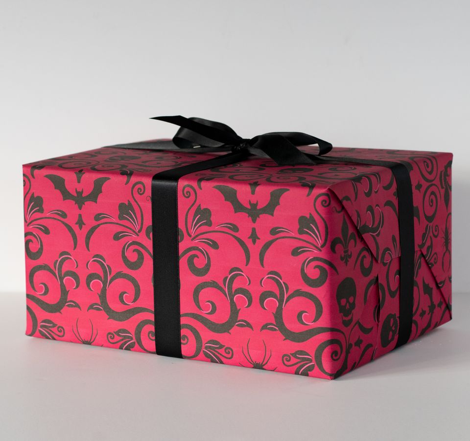 Gothic Skull Damask Romantic Elegant Gift Wrap