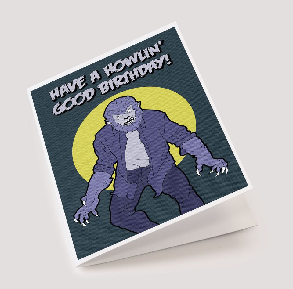 Spooky Cat Werewolf Birthday Card Wolfman