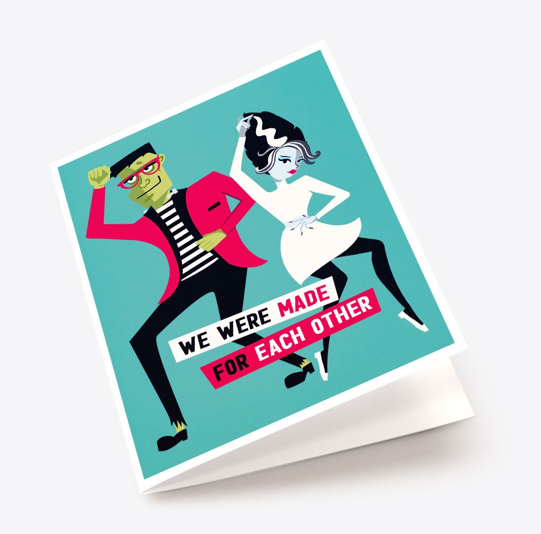 Frankenstein and Bride Romantic Card