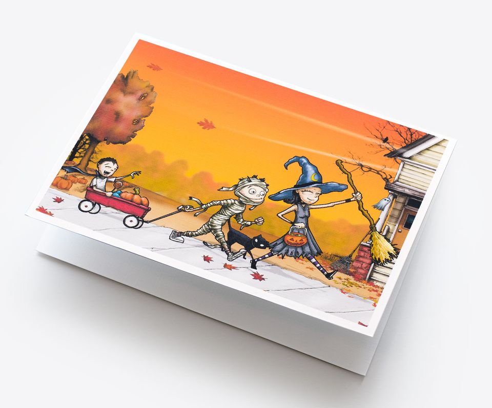 Spooky Cat Halloween Card - Witch, Mummy and Vampire