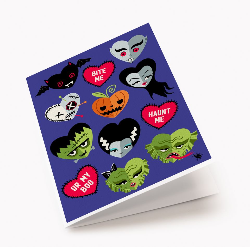 Spooky Cat classic monster love romantic greeting card