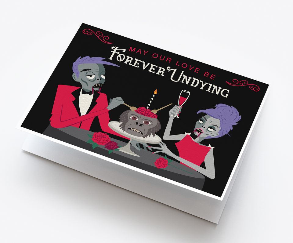 Zombie goth Valentines cards chilled monkey brains