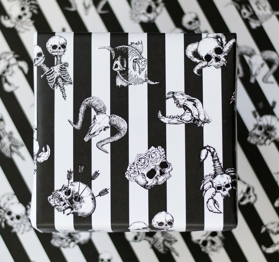 Gothic Stripe Zodiac Skeleton Gift Wrap