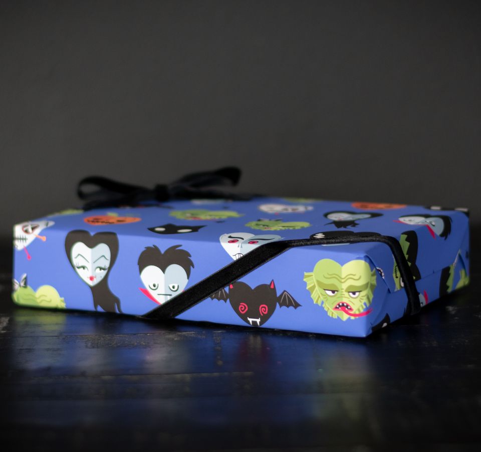 Universal Monster heart print Spooky Gift Wrap