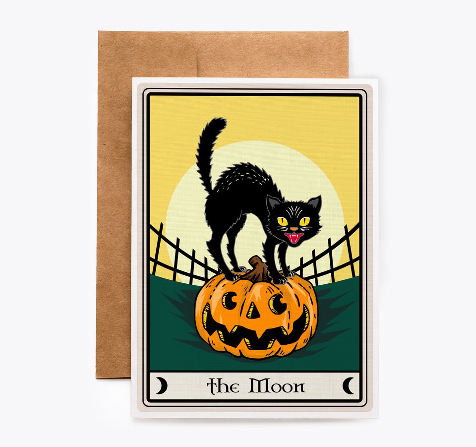 Black Cat Moon Halloween Tarot Card