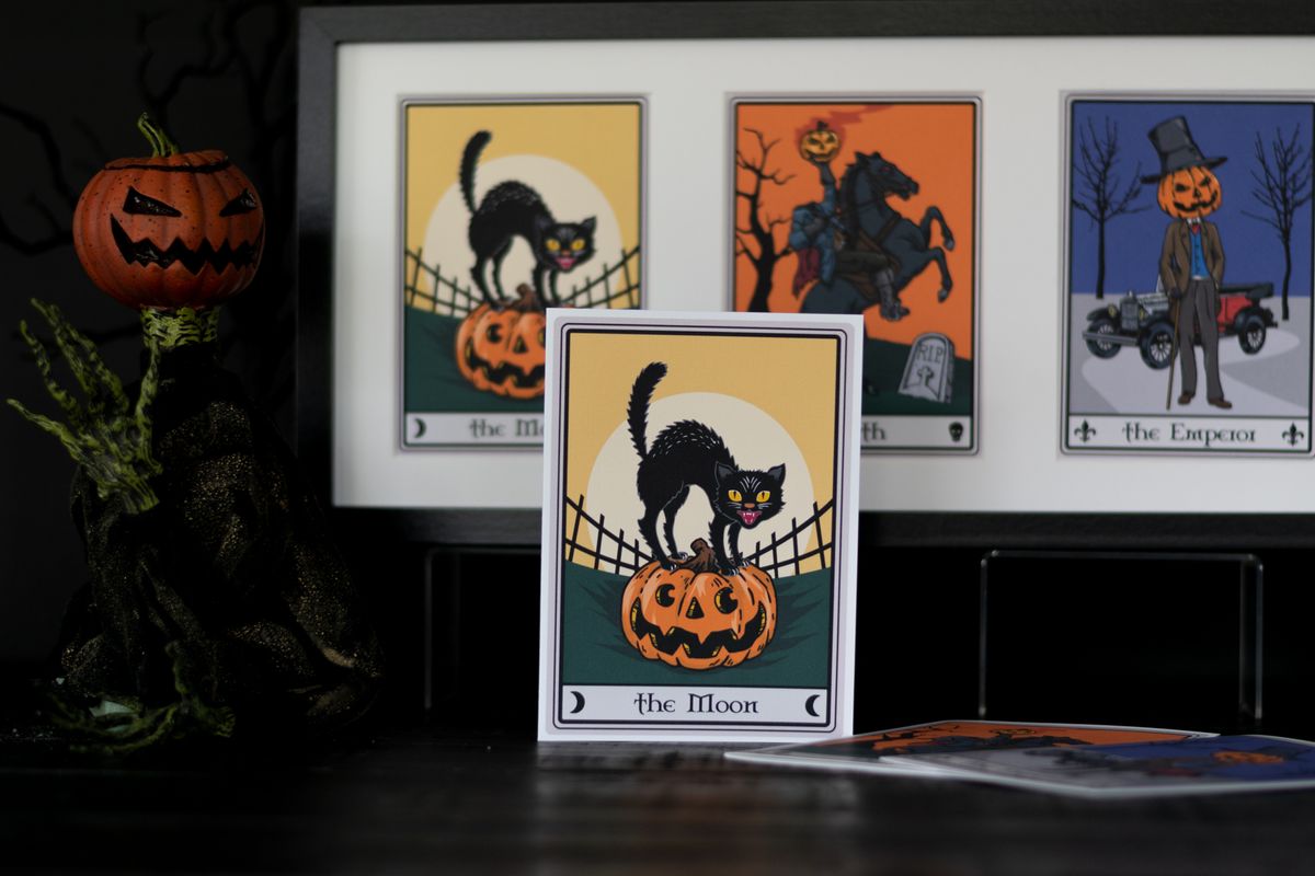 Black Cat Moon Halloween Tarot Card