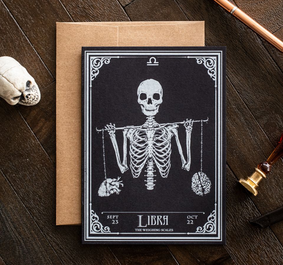 Libra Skull Horoscope Zodiac Birthday Card