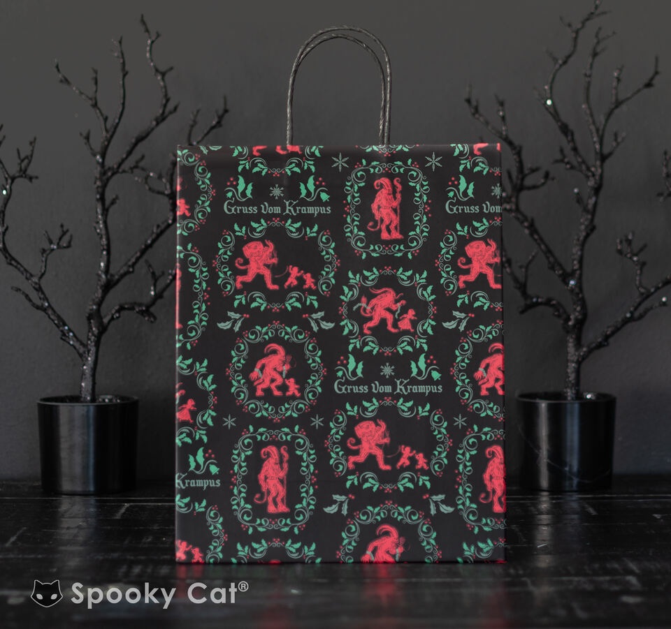 Festive spooky Vintage Krampus Creepmas Gift Bag for holiday gifts