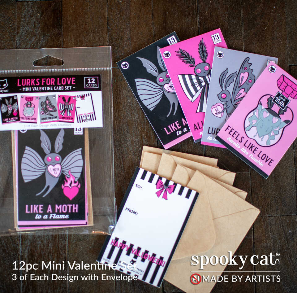 Mothman Valloween Mini Valentine's Card Set with 12 mini cards