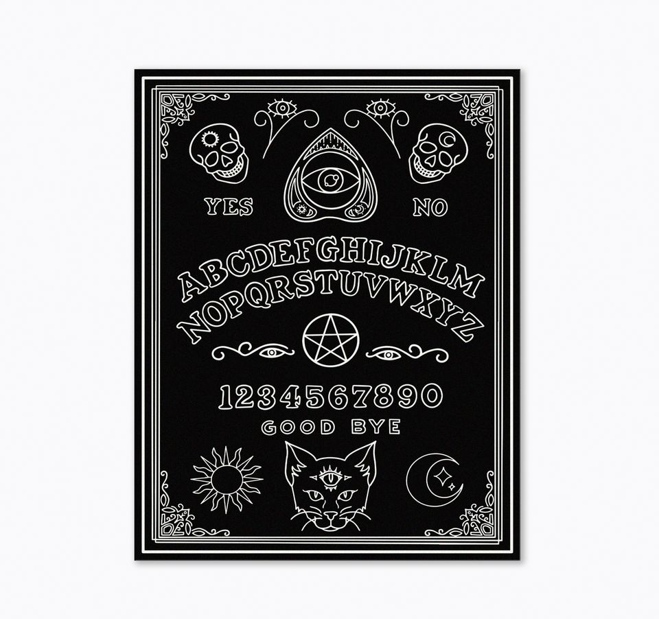 Ouija Board Art Print with Third-Eye Black Cat