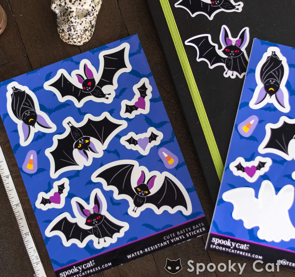 Cute spooky cat sticker sheet - water resistant Halloween sticker sheet