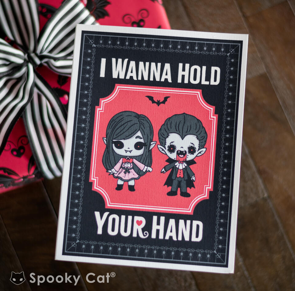 Cute gothic vampire Valentine's Card with two kawaii vampires