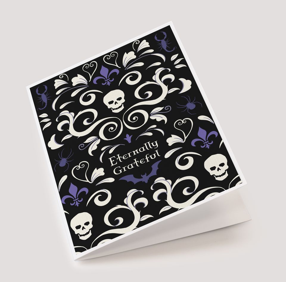 Eternally grateful Gothic Skull Damask Greeting Card