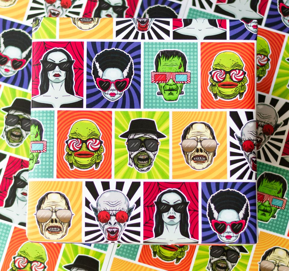 Universal Monsters Gift Wrap Frankenstein Vampira Mummy Creature Nosferatu