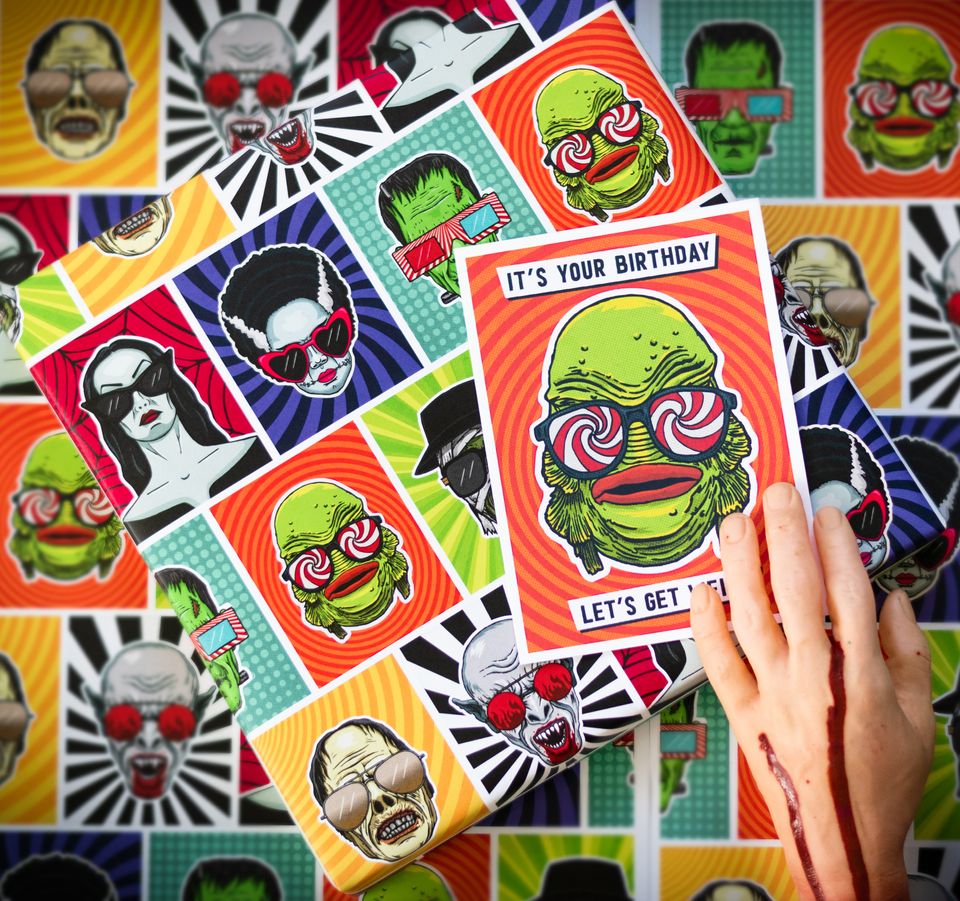 Universal Monsters Gift Wrap Frankenstein Vampira Mummy Creature Nosferatu