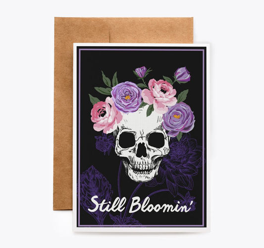 Gothic Floral Skull with crown of roses and dahlias