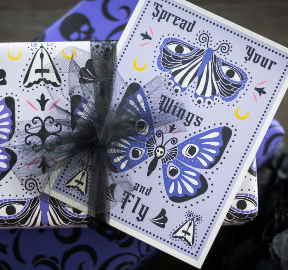 Goth Moth and Butterfly Patterned Gift Wrap