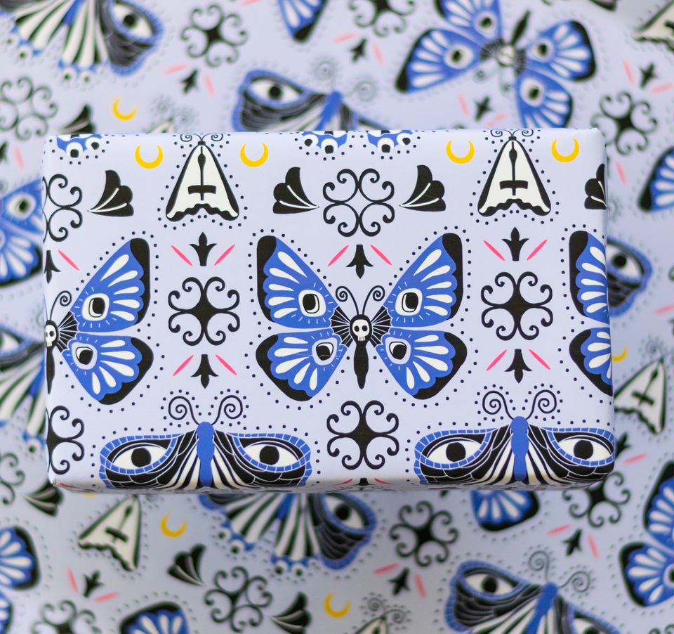 Goth Moth and Butterfly Patterned Gift Wrap