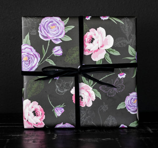 Gothic Floral & Skull  with Black Dahlias and RosesGift Wrap