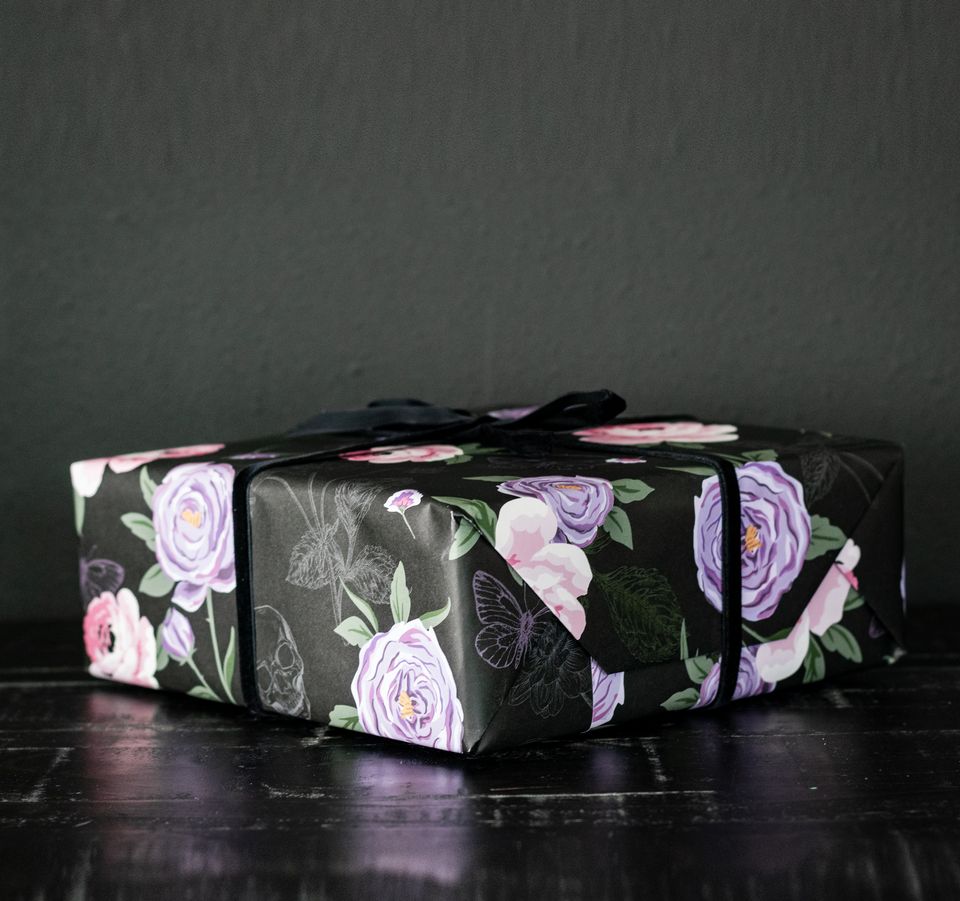 Gothic Floral & Skull  with Black Dahlias and RosesGift Wrap