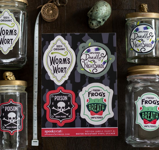 Halloween Witch Worms Wart Deadly Nightshade Frogs Breath Poison Stickers