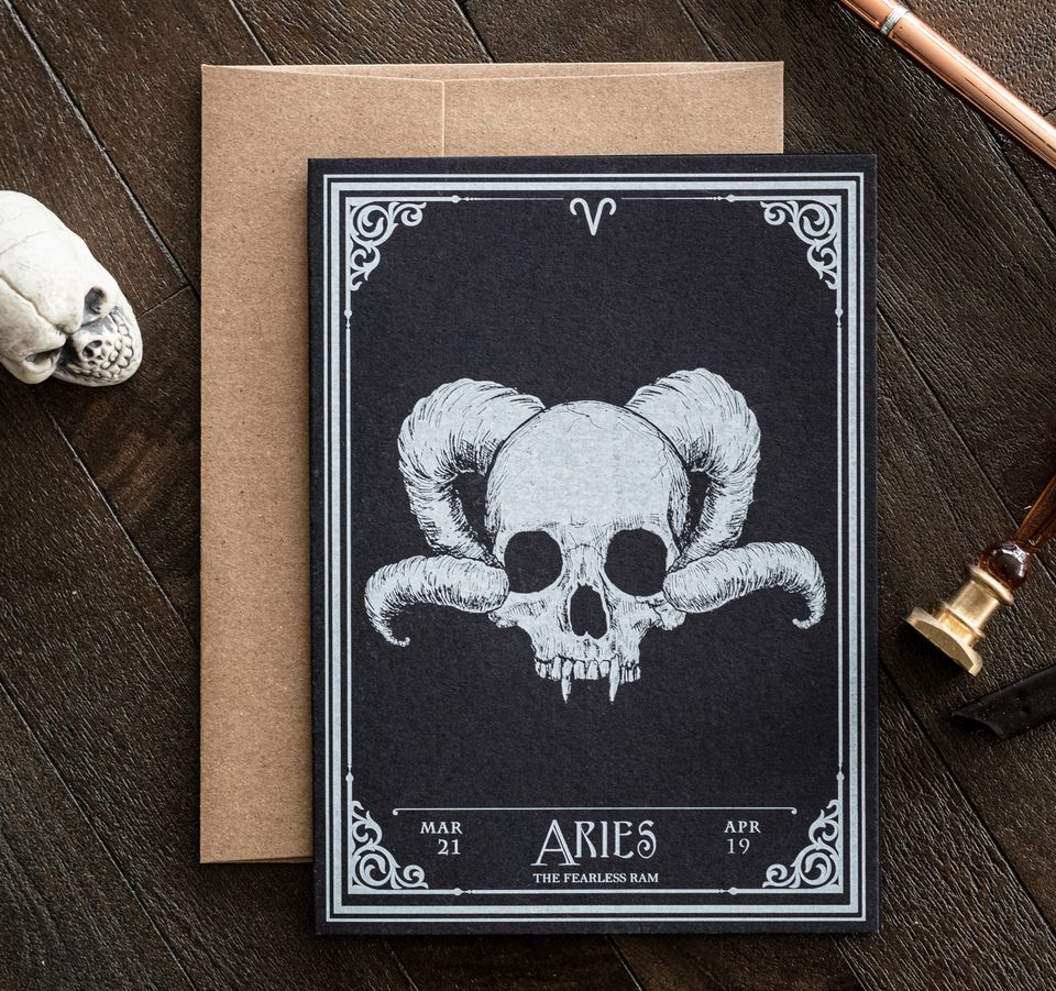 Aries Skull Horoscope Zodiac Birthday Card