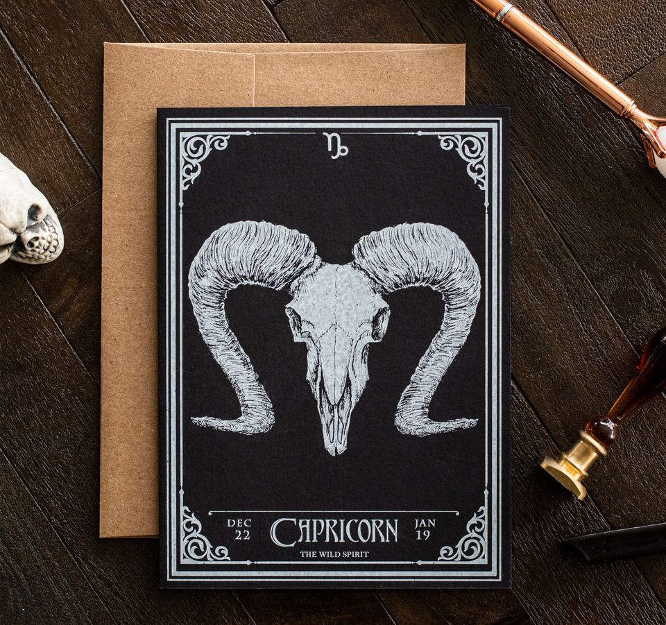 Capricorn Skull Horoscope Zodiac Birthday Card