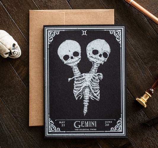Gemini Skull Horoscope Zodiac Birthday Card