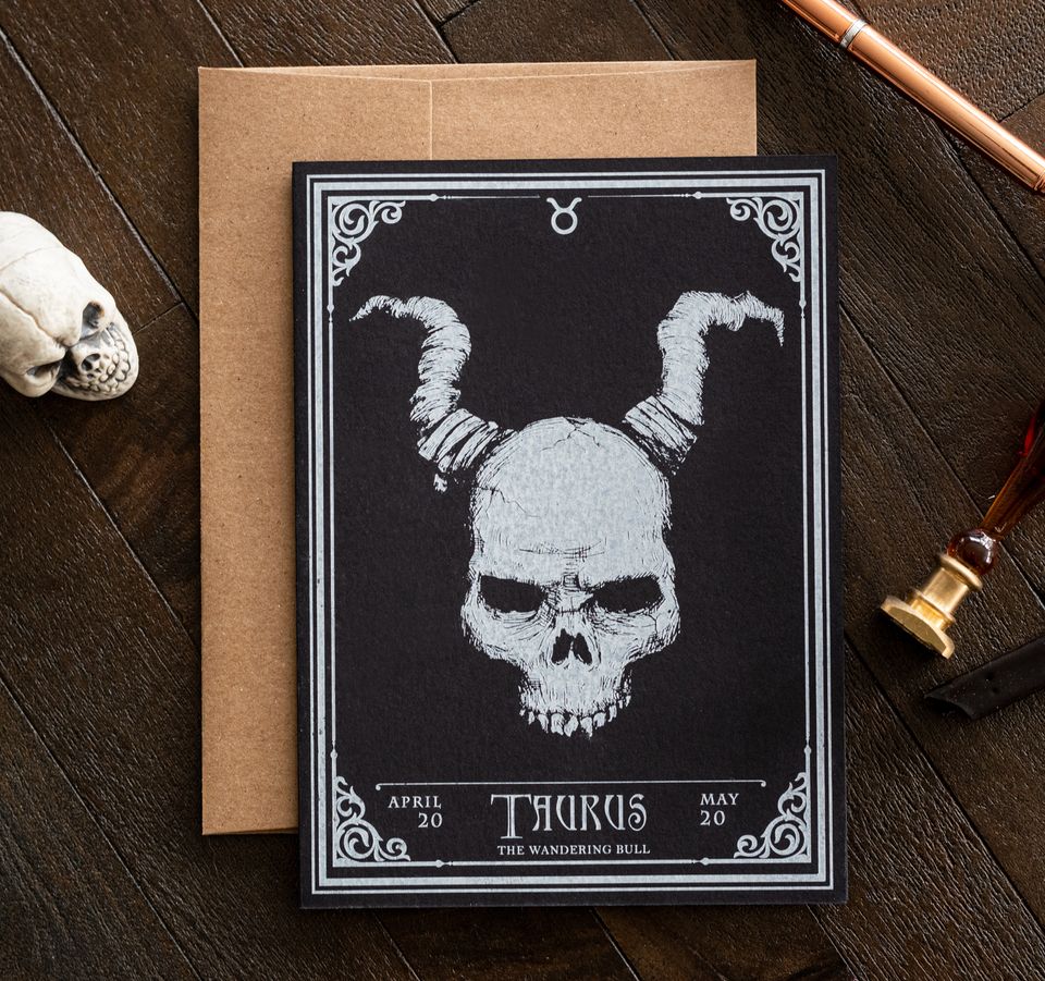 Taurus Skull Horoscope Zodiac Birthday Card