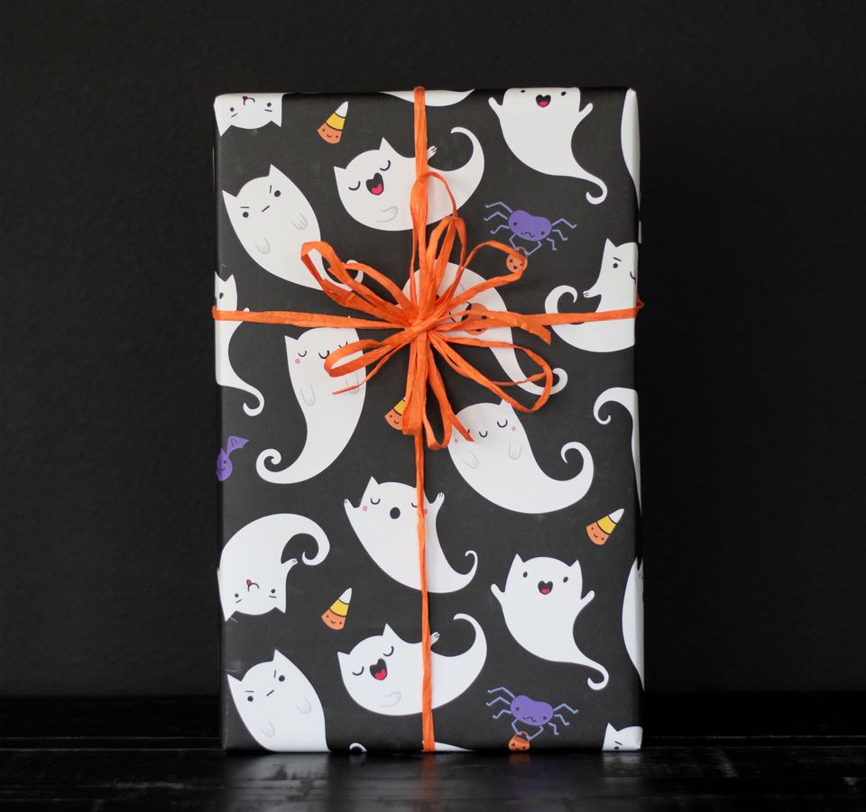 Kawaii Ghost Cat Gift Wrap (1 Sheet)